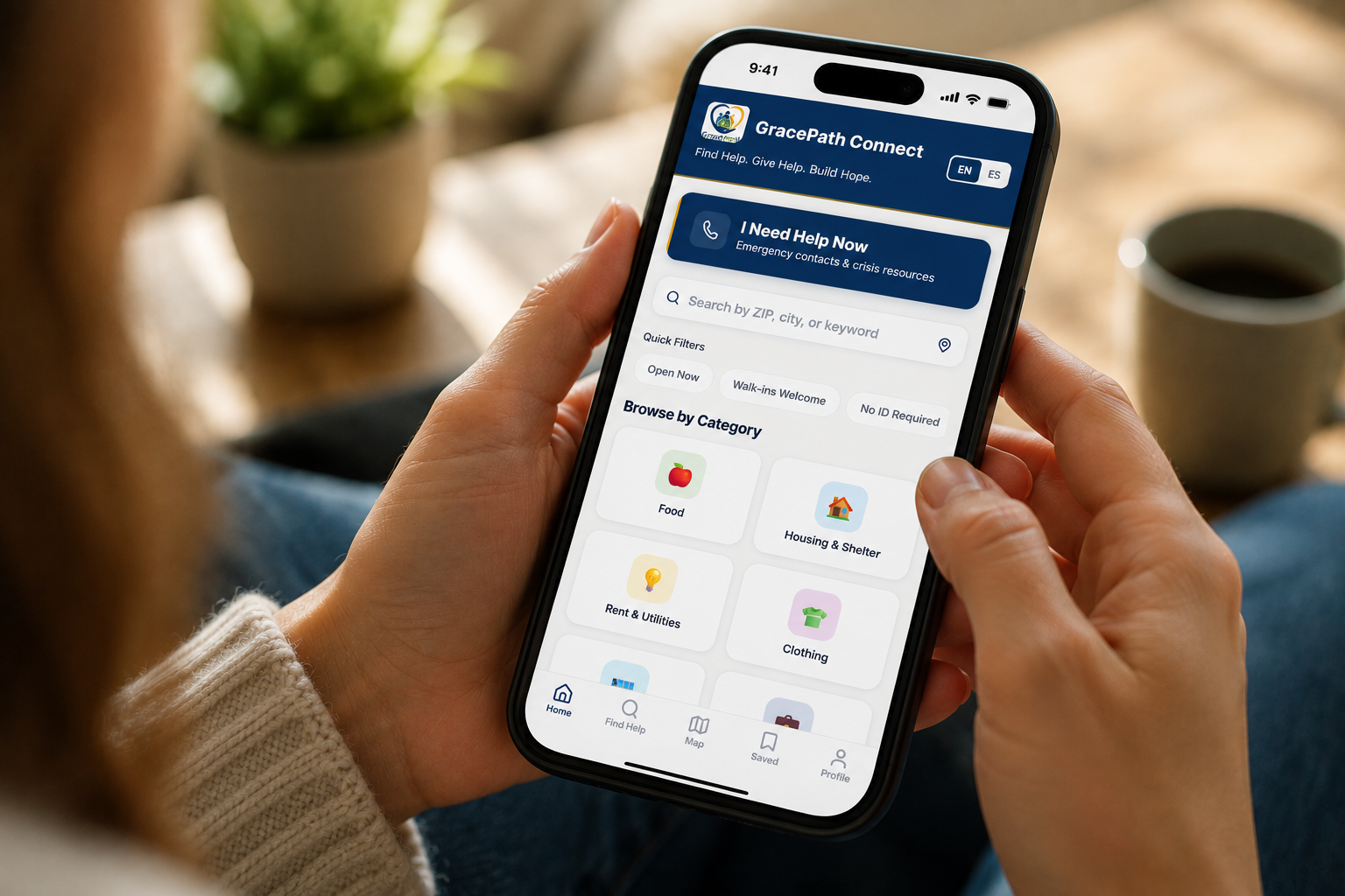 A person using the GracePath Connect app on a phone